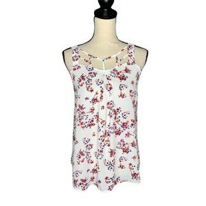 Maurices White Floral Print Caged Sleeveless Tank Top Women's Size Small S